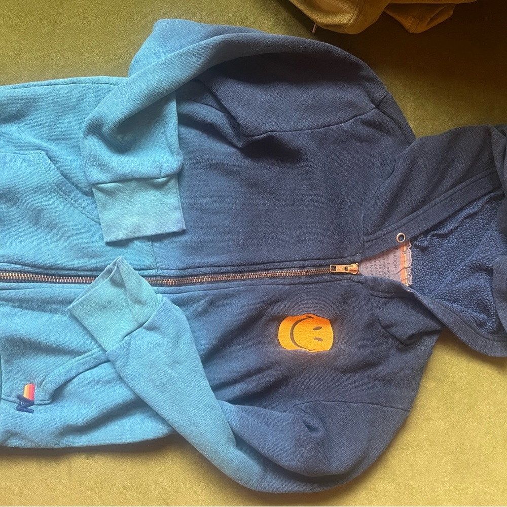 Aviator Nation Kids Blue Hoodie with Smiley Face Patch Sz 8